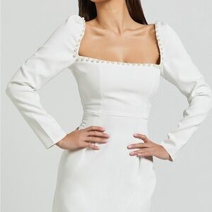 Elegant White Dress with Pearl Accents